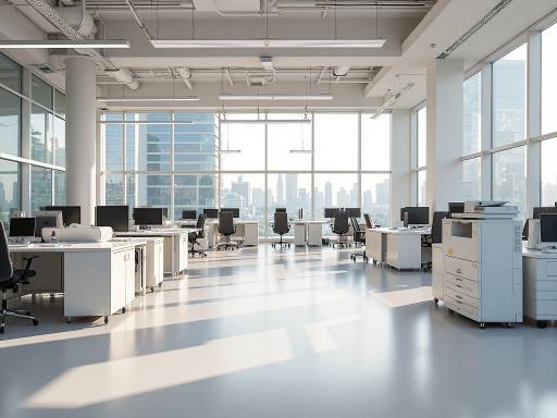 公司展厅内部，展示多种办公家具产品，现代化装修风格，明亮灯光环境