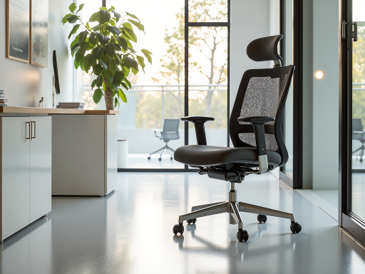 人体工学办公椅，黑色网布座椅，可调节扶手，舒适靠背设计，办公室环境中